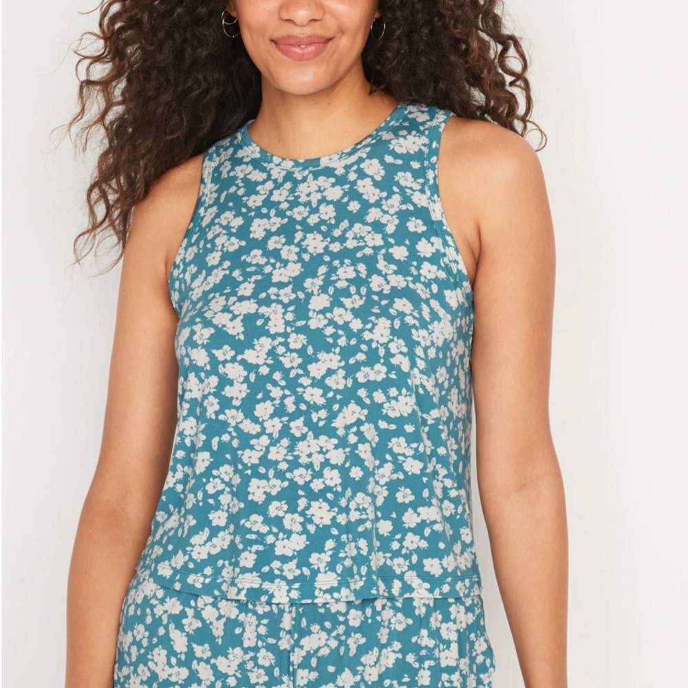 🆕 Super Soft Pajama Tank - Aqua Blue & White Floral